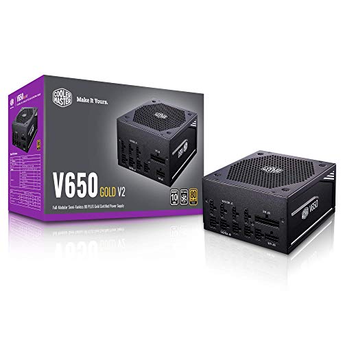 COOLER MASTER V650 Gold V2 フルモジュラー、650W、80+ ゴールド効率、セミファンレス動作、16AWG PCIe 高効率ケーブル、10年保証 MPY-650V-AFBAG-US