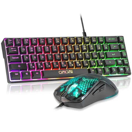 CHONCHOW 60%ゲーミングキーボードとマウスのコンボ、68キー有線LED RGBバックライト付きブラックゲーミングキーボードとRGBバックライトマウス、PC/Xbox PS4用小型ライトアップキーボード(ブラック) G32c