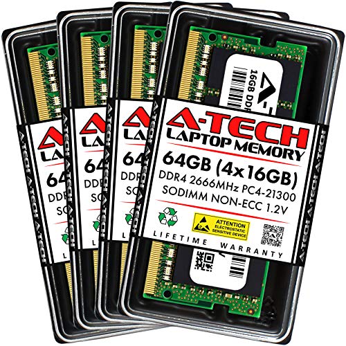 A-Tech 64GB (4x16GB) DDR4 2666MHz PC4-21300 (PC4-2666V) CL19 SODIMM 1.2V 260ピン 非ECC SO-DIMM ノートパソコン RAM メモリモジュール AT16G4D4S2666NA0N12V