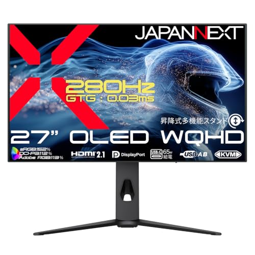 JAPANNEXT 27インチ OLEDパネル搭載 280Hz/0.03ms(GTG)対応 WQHD(2560×1440)解像度 ゲーミングモニター JN-OD27G280Q-HSPC6 【2年保証】 ジャパンネクスト