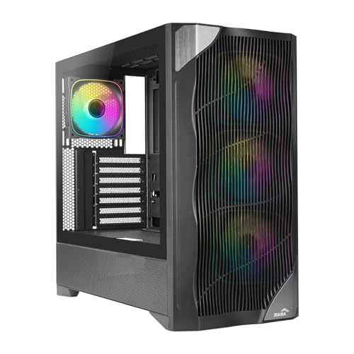 SAMA V42 ATX ミッドタワーゲーミング 、ウェーブフロントパネル、4×120mm ARGB PWMファン、USB Type-C、高エアフロー ATX 、 PCゲーム用、バックコネクト対応、360mm AIOサポート - ブラック V42 Black