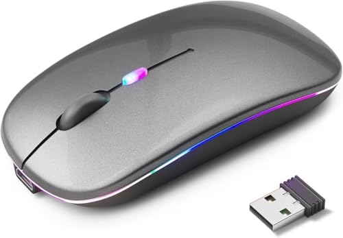 alacoo マウス 無線 ワイヤレスマウス 静音 瞬時接続 高感度 ワイヤレスマウス Bluetooth5.2 静音 3DPIモード ブルートゥース 7色ライト 光学式高感度 高精度 高耐久性 薄型軽量設計 携帯に便利な 握りやすい 簡単接続 Mac/Windows/Surface/PC/Macbookに対応 (シルバー)
