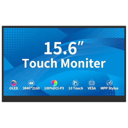 Magedok タッチモニター 14インチ 4K、IPS 3840 * 2160,500 Nits 95% P3 10ポイント静電容量式タッチスクリーン、HDMI/USB C/Mini Dpインターフェース、内蔵スピーカー、VESA、商用スクリーン(15.6インチ) T133F