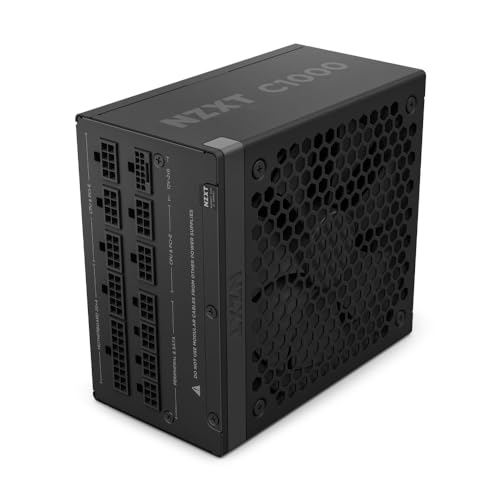 NZXT C1000 ゴールド ATX 3.1 - 完全モジュラーで静音 PC ゲーム電源 - 1000ワット - 80 プラス ゴールド - 12V-2x6 コネクタ - 100% 日本のコンデンサ - ブラック PA-0G2BB-EU