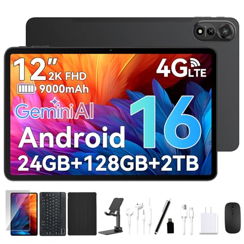 Nexall 【Android 16 タブレット 12インチ 2026初登場】 Nexall N90 セット版 android16 タブレット 12インチ Wi-Fiモデル、2K高精細大画面、Gemini AI、24GB+128GB+2TB拡張、9000mAh、8コア CPU、4G LTE通話/5G Wi-Fi/WideVine L1/Netflix/PCモード/GPS/顔認証/OTG変換器付き