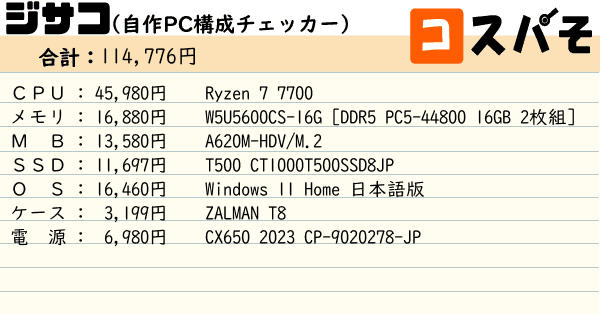 ジサコ！（自作PC構成チェッカー） ～見積もりから構成チェック