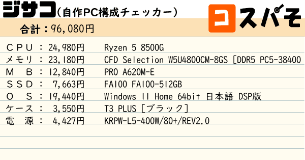 ジサコ！（自作PC構成チェッカー） ～見積もりから構成チェックまでお
